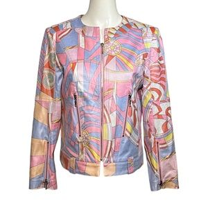 INSIGHT Liquid Pink Pucci Printed Metallic Jacket Vegan Moto Women’s Size 8